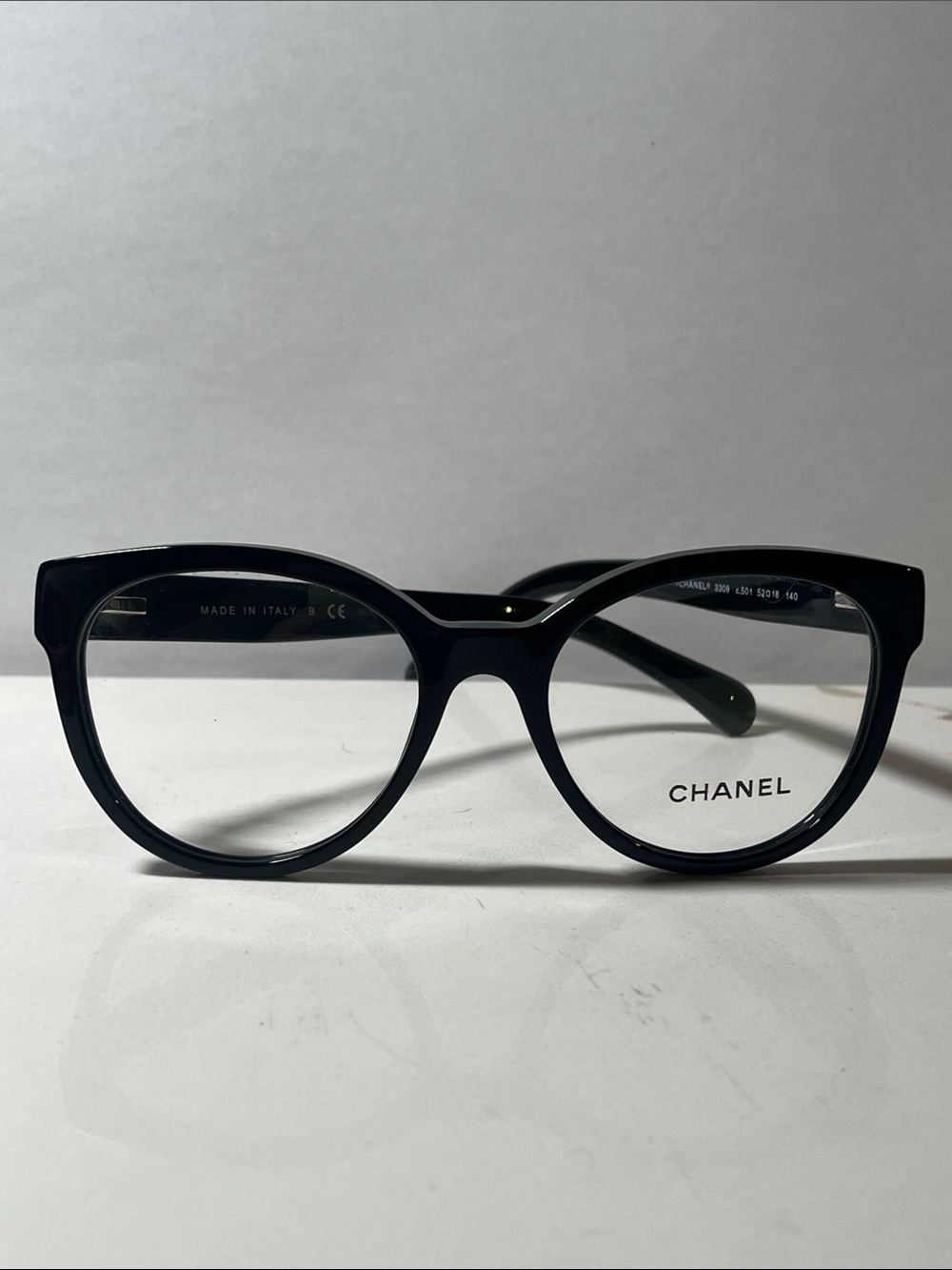 Authentic CHANEL Black Round Acetate Women's Eyeglasses 3308 c.501